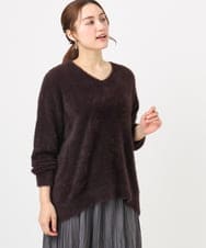 OLFBD19069 eur3(エウルキューブ) 【WEB先行販売】【大きいサイズ/a.v.v×eur3】フェザーヤーンVネックニット ダークブラウン(87)