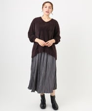 OLFBD19069 eur3(エウルキューブ) 【WEB先行販売】【大きいサイズ/a.v.v×eur3】フェザーヤーンVネックニット ダークブラウン(87)