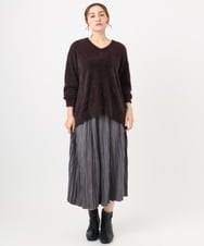 OLFBD19069 eur3(エウルキューブ) 【WEB先行販売】【大きいサイズ/a.v.v×eur3】フェザーヤーンVネックニット ダークブラウン(87)