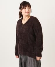 OLFBD19069 eur3(エウルキューブ) 【大きいサイズ/a.v.v×eur3】フェザーヤーンVネックニット ダークブラウン(87)