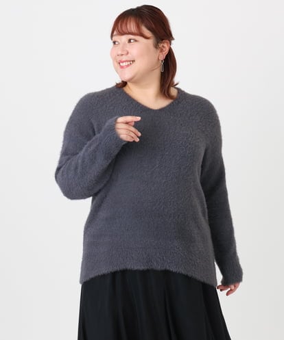 OLFBD19069 eur3 【WEB先行販売】【大きいサイズ/a.v.v×eur3】フェザーヤーンVネックニット