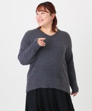 OLFBD19069 eur3(エウルキューブ) 【WEB先行販売】【大きいサイズ/a.v.v×eur3】フェザーヤーンVネックニット ダークグレー(93)