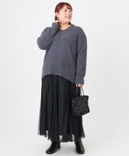 OLFBD19069 eur3(エウルキューブ) 【WEB先行販売】【大きいサイズ/a.v.v×eur3】フェザーヤーンVネックニット ダークグレー(93)