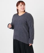 OLFBD19069 eur3(エウルキューブ) 【WEB先行販売】【大きいサイズ/a.v.v×eur3】フェザーヤーンVネックニット ダークグレー(93)