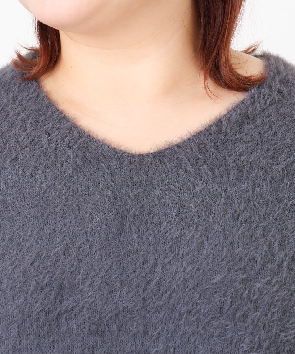 OLFBD19069 eur3(エウルキューブ) 【WEB先行販売】【大きいサイズ/a.v.v×eur3】フェザーヤーンVネックニット ダークグレー(93)