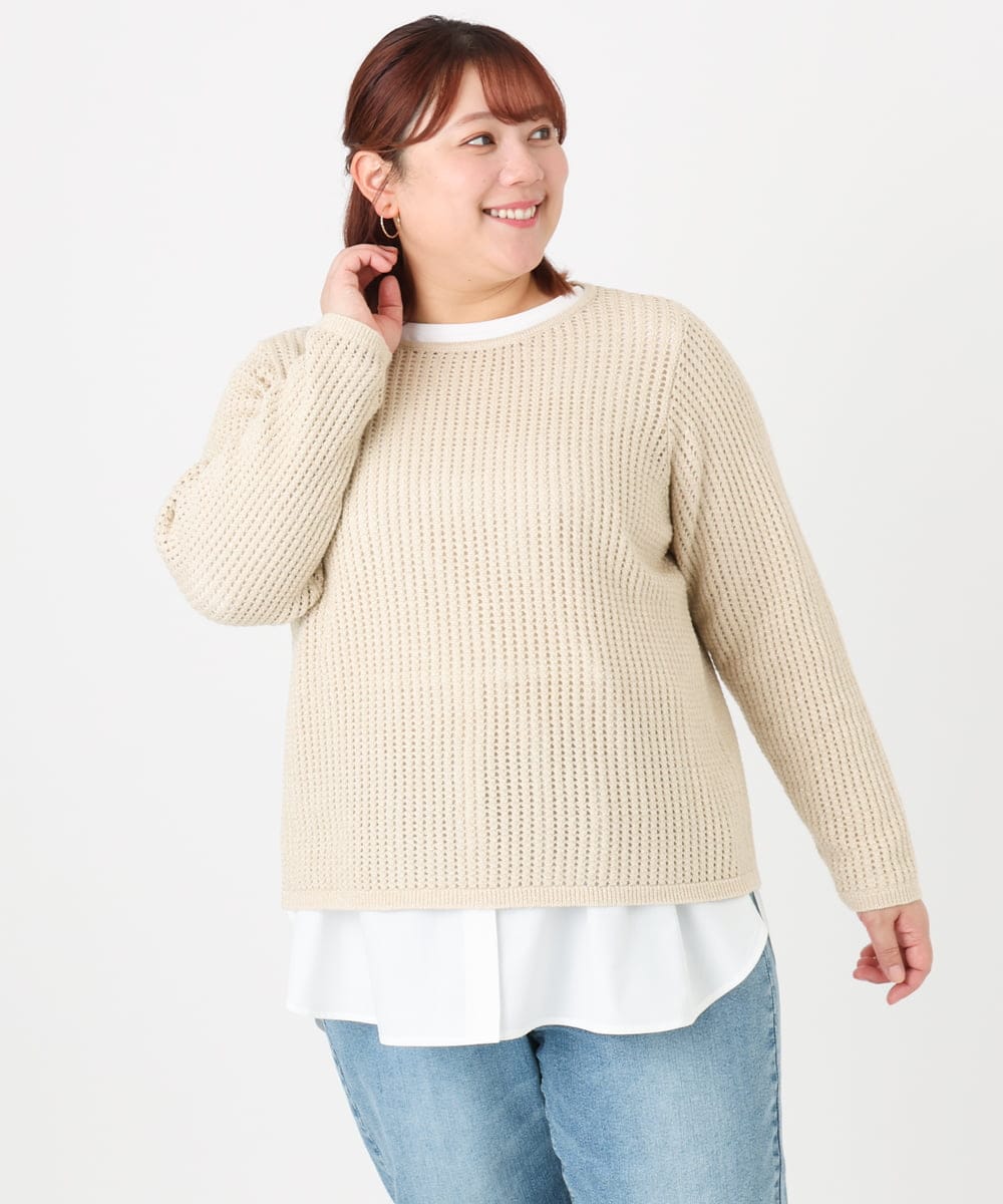 OLFBD90089 eur3(エウルキューブ) 【大きいサイズ】メッシュプルオーバーニット ベージュ(82)