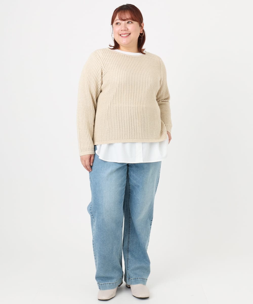 OLFBD90089 eur3(エウルキューブ) 【大きいサイズ】メッシュプルオーバーニット ベージュ(82)