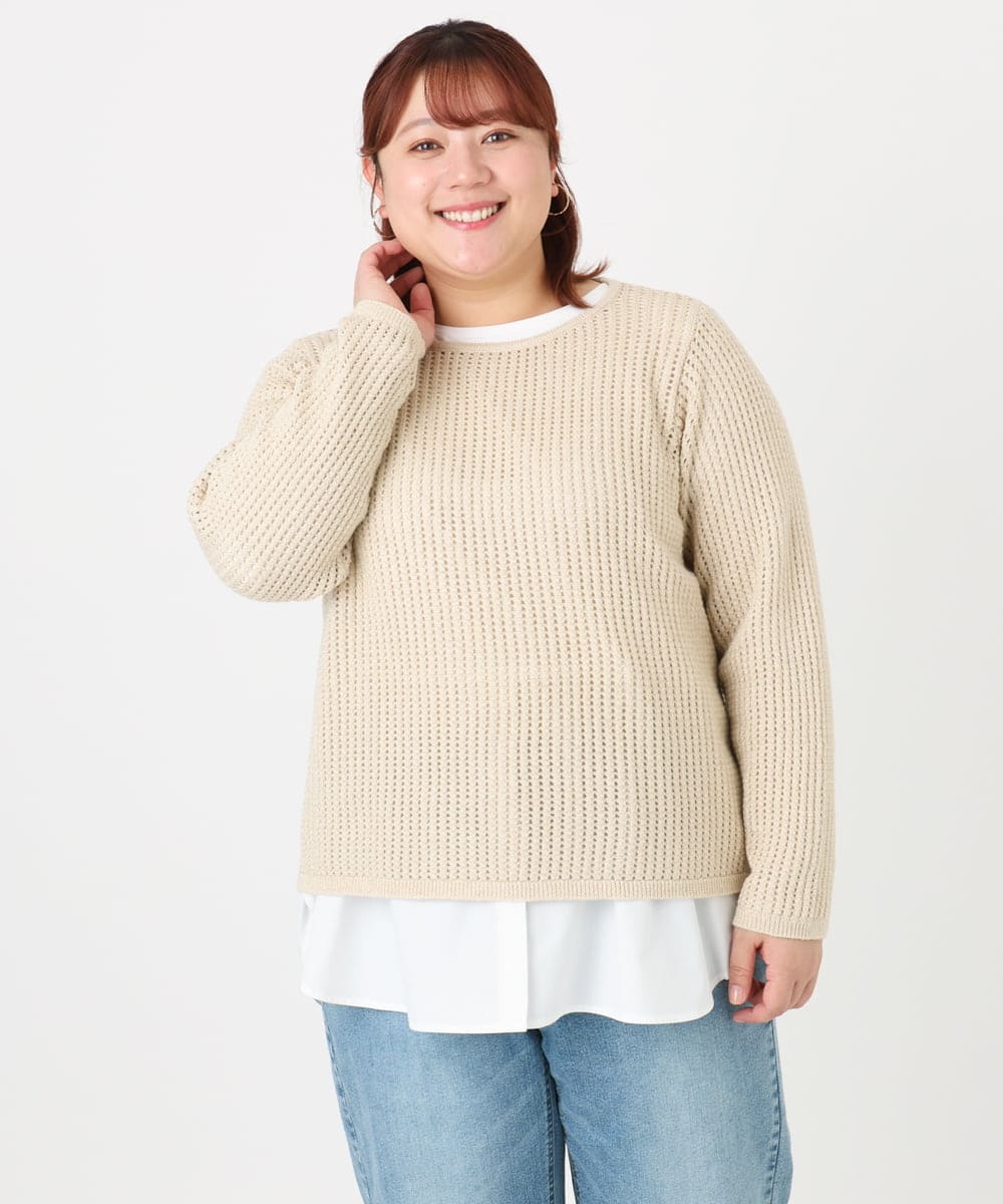 OLFBD90089 eur3(エウルキューブ) 【大きいサイズ】メッシュプルオーバーニット ベージュ(82)