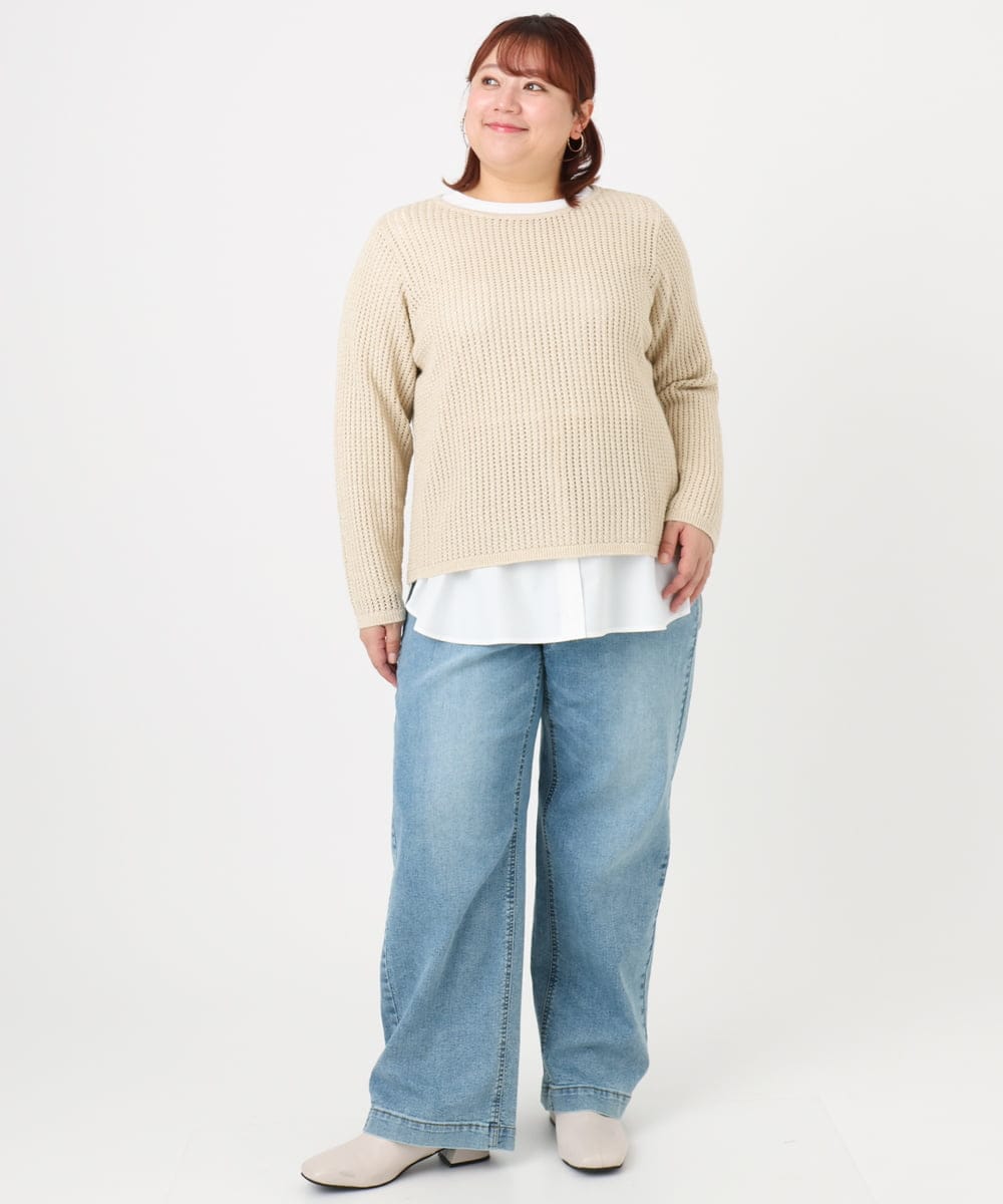 OLFBD90089 eur3(エウルキューブ) 【大きいサイズ】メッシュプルオーバーニット ベージュ(82)