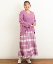 OLFBS15080 eur3(エウルキューブ) 【大きいサイズ】Vネックアクリルジャガードニット ピンク(03)
