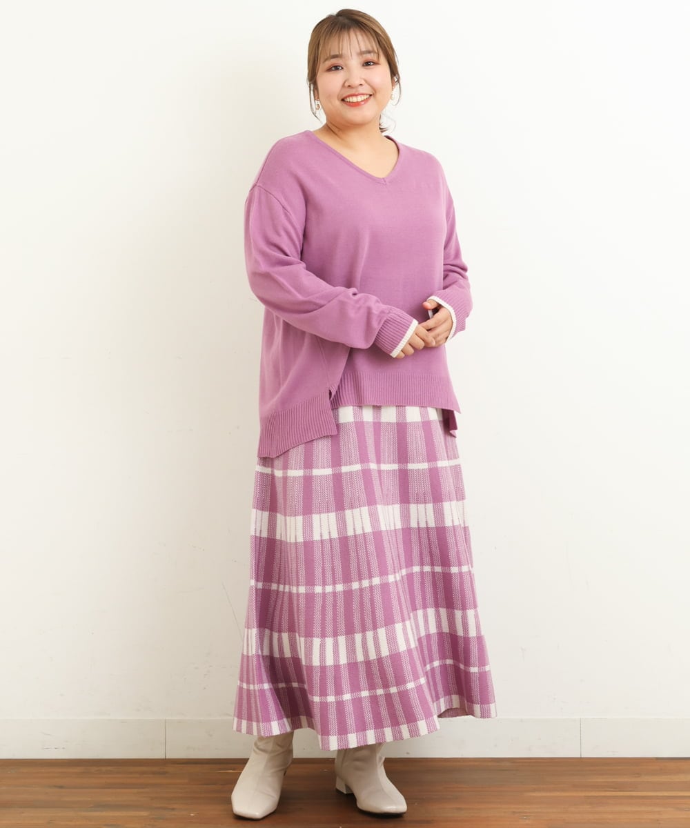 OLFBS15080 eur3(エウルキューブ) 【大きいサイズ】Vネックアクリルジャガードニット ピンク(03)