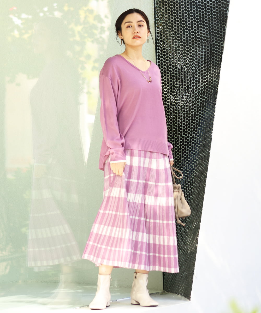 OLFBS15080 eur3(エウルキューブ) 【大きいサイズ】Vネックアクリルジャガードニット ピンク(03)