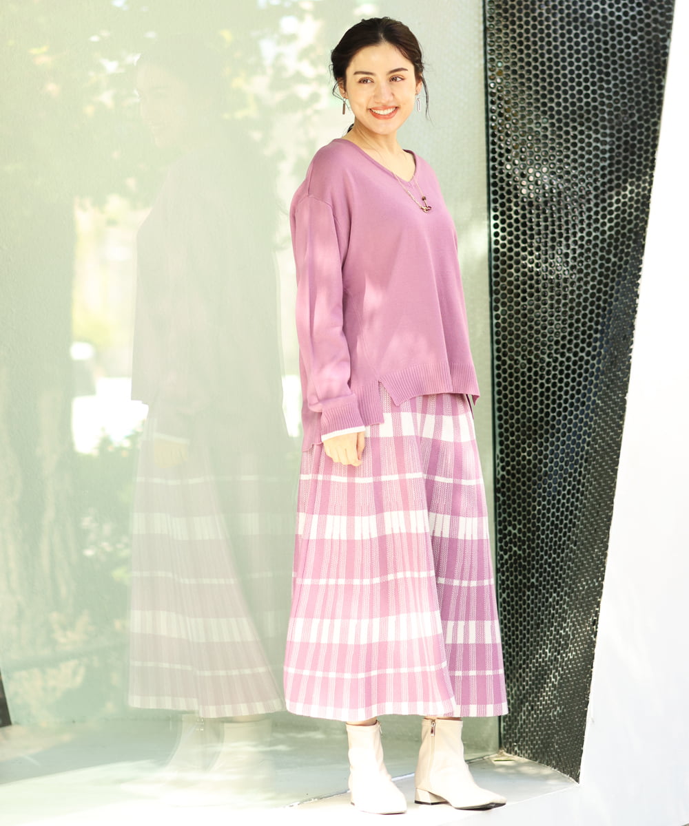 OLFBS15080 eur3(エウルキューブ) 【大きいサイズ】Vネックアクリルジャガードニット ピンク(03)