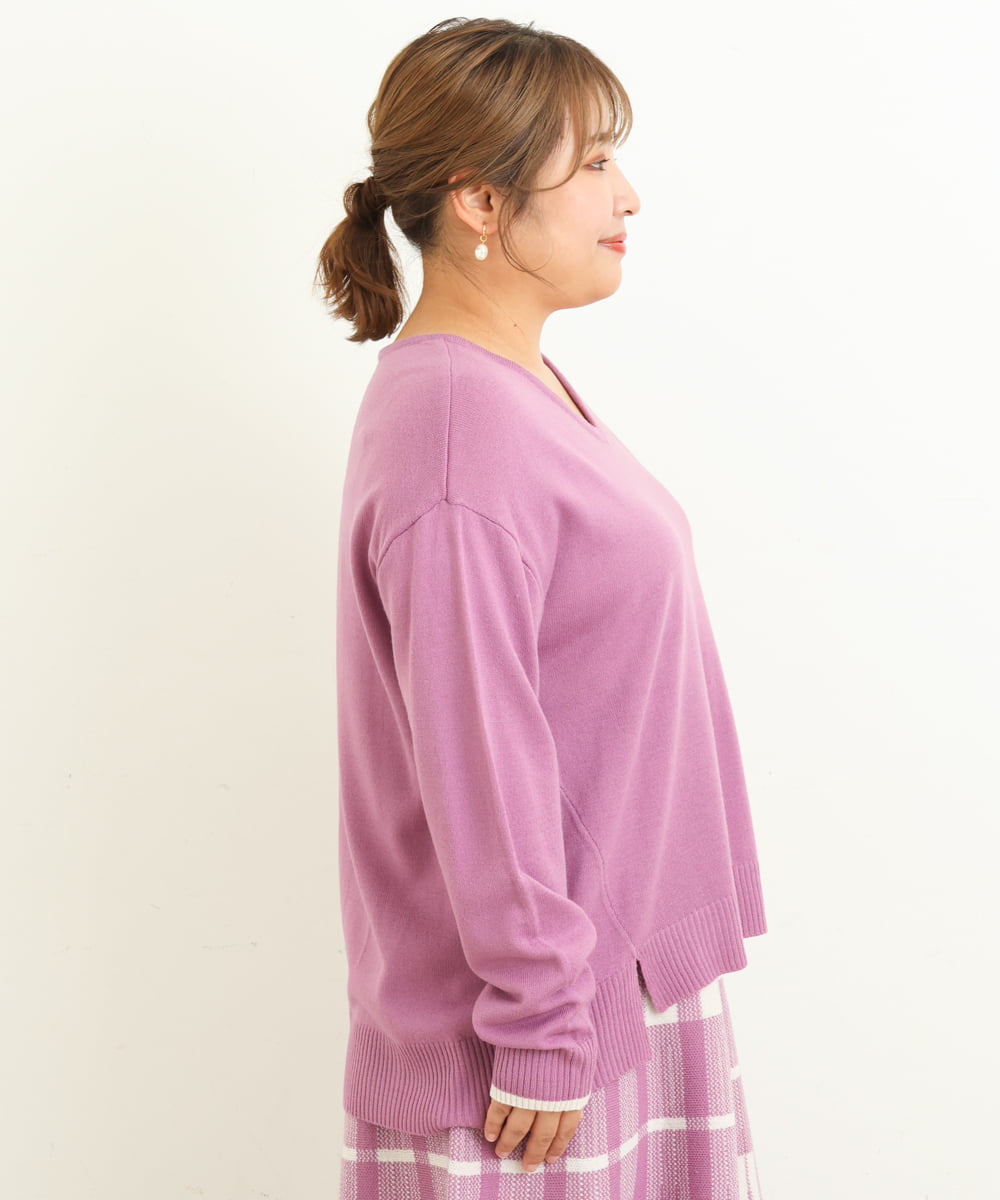 OLFBS15080 eur3(エウルキューブ) 【大きいサイズ】Vネックアクリルジャガードニット ピンク(03)