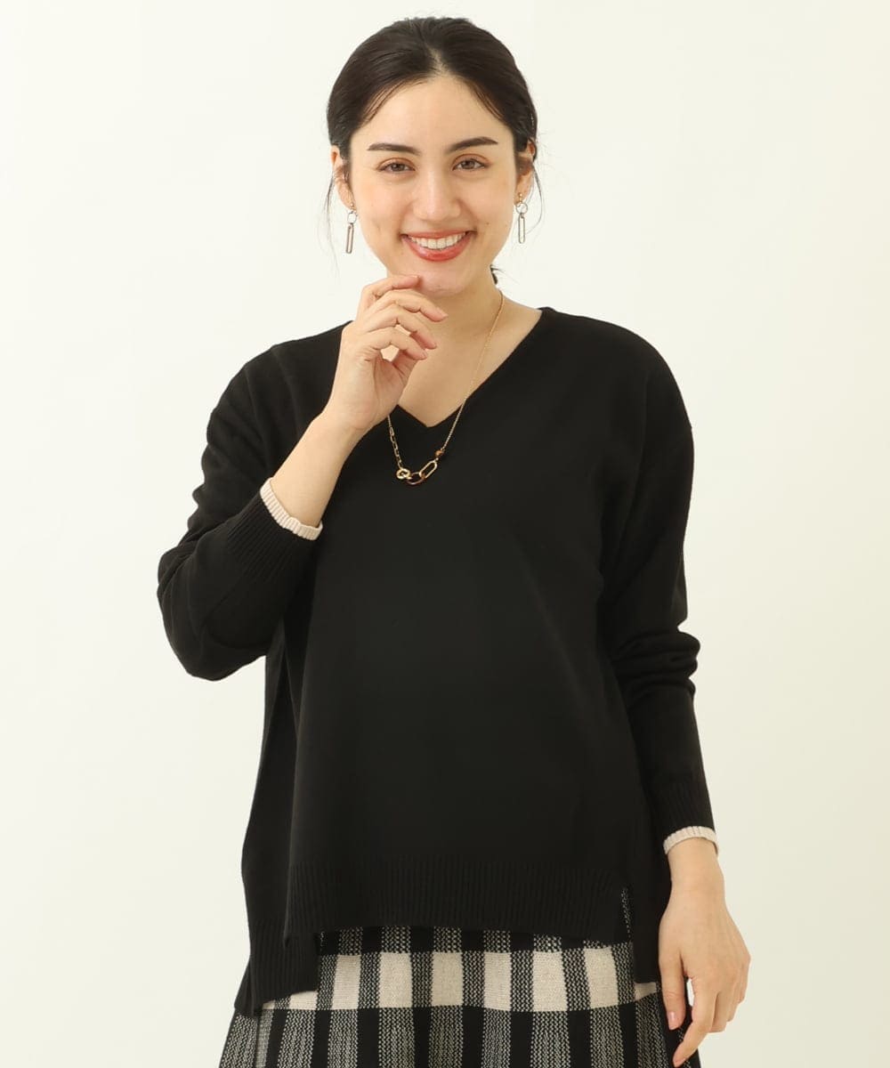 OLFBS15080 eur3(エウルキューブ) 【大きいサイズ】Vネックアクリルジャガードニット ブラック(94)