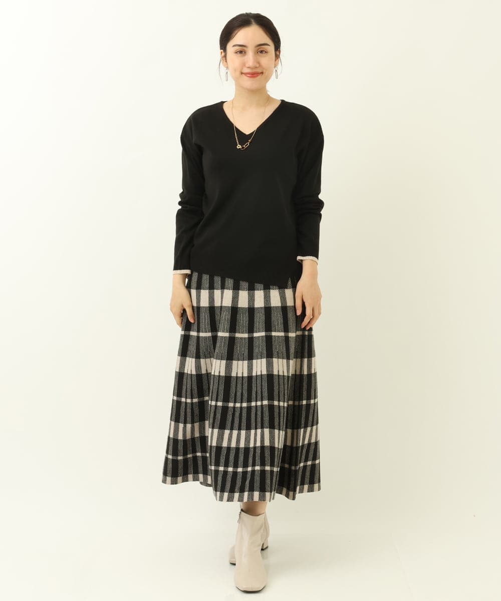 OLFBS15080 eur3(エウルキューブ) 【大きいサイズ】Vネックアクリルジャガードニット ブラック(94)