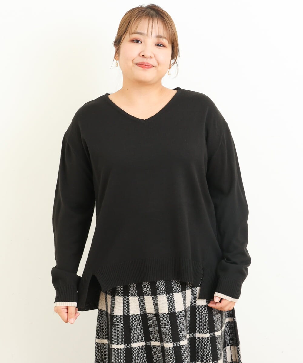 OLFBS15080 eur3(エウルキューブ) 【大きいサイズ】Vネックアクリルジャガードニット ブラック(94)