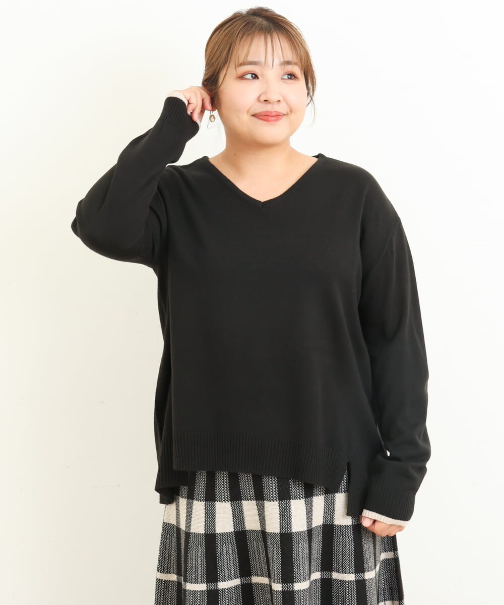 OLFBS15080 eur3(エウルキューブ) 【大きいサイズ】Vネックアクリルジャガードニット ブラック(94)