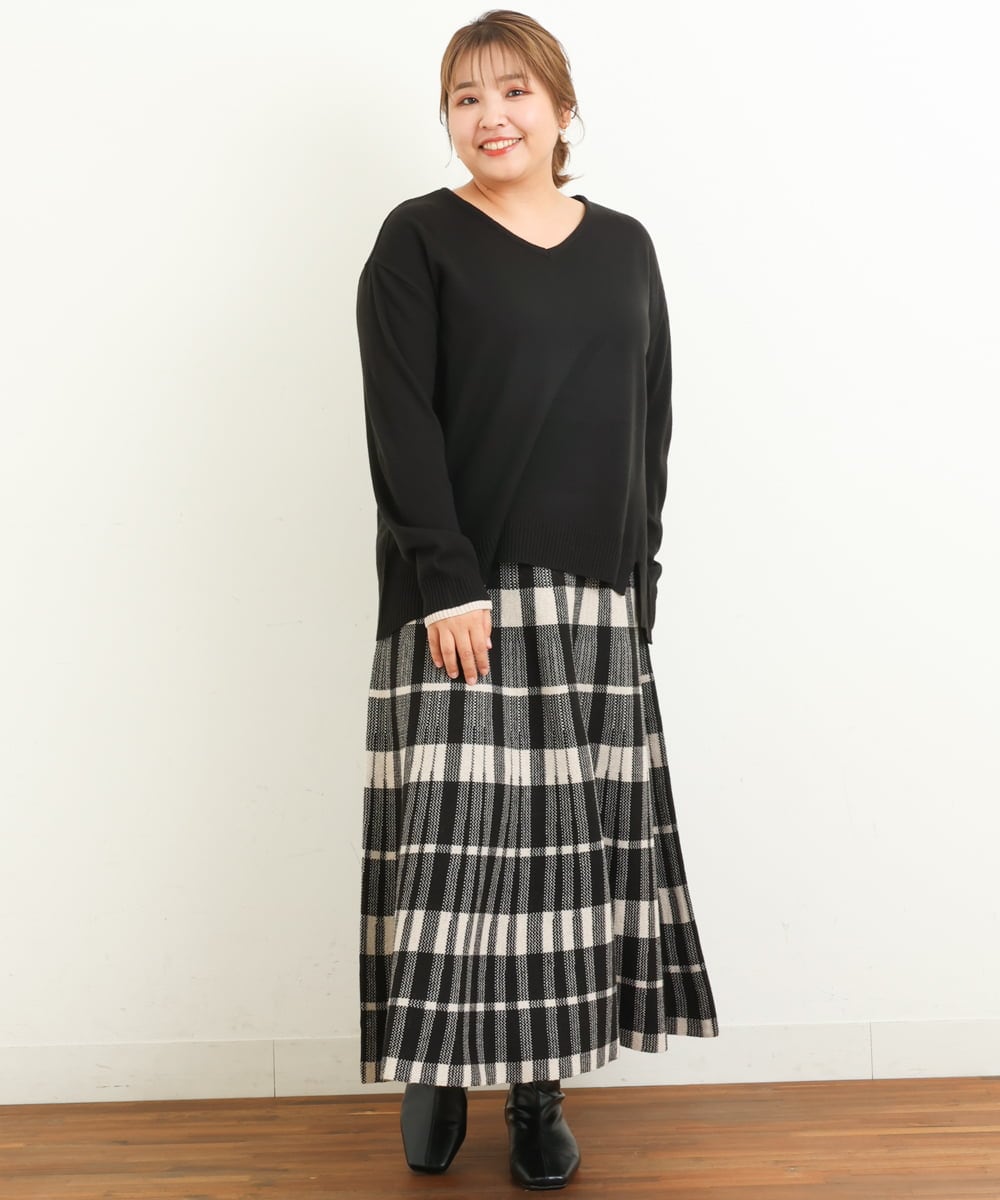 OLFBS15080 eur3(エウルキューブ) 【大きいサイズ】Vネックアクリルジャガードニット ブラック(94)
