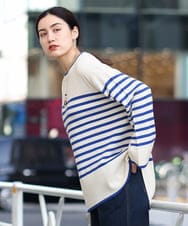 OLFBS17080 eur3(エウルキューブ) 【大きいサイズ】バスクボーダーニット ブルー(55)(WEB限定カラー)