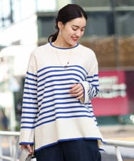 OLFBS17080 eur3(エウルキューブ) 【大きいサイズ】バスクボーダーニット ブルー(55)(WEB限定カラー)