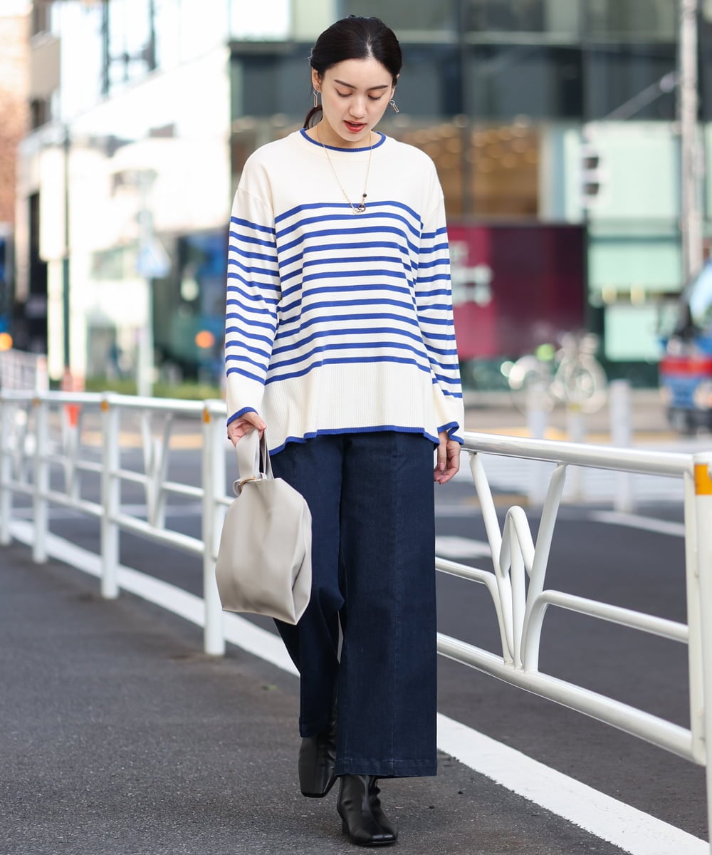 OLFBS17080 eur3(エウルキューブ) 【大きいサイズ】バスクボーダーニット ブルー(55)(WEB限定カラー)
