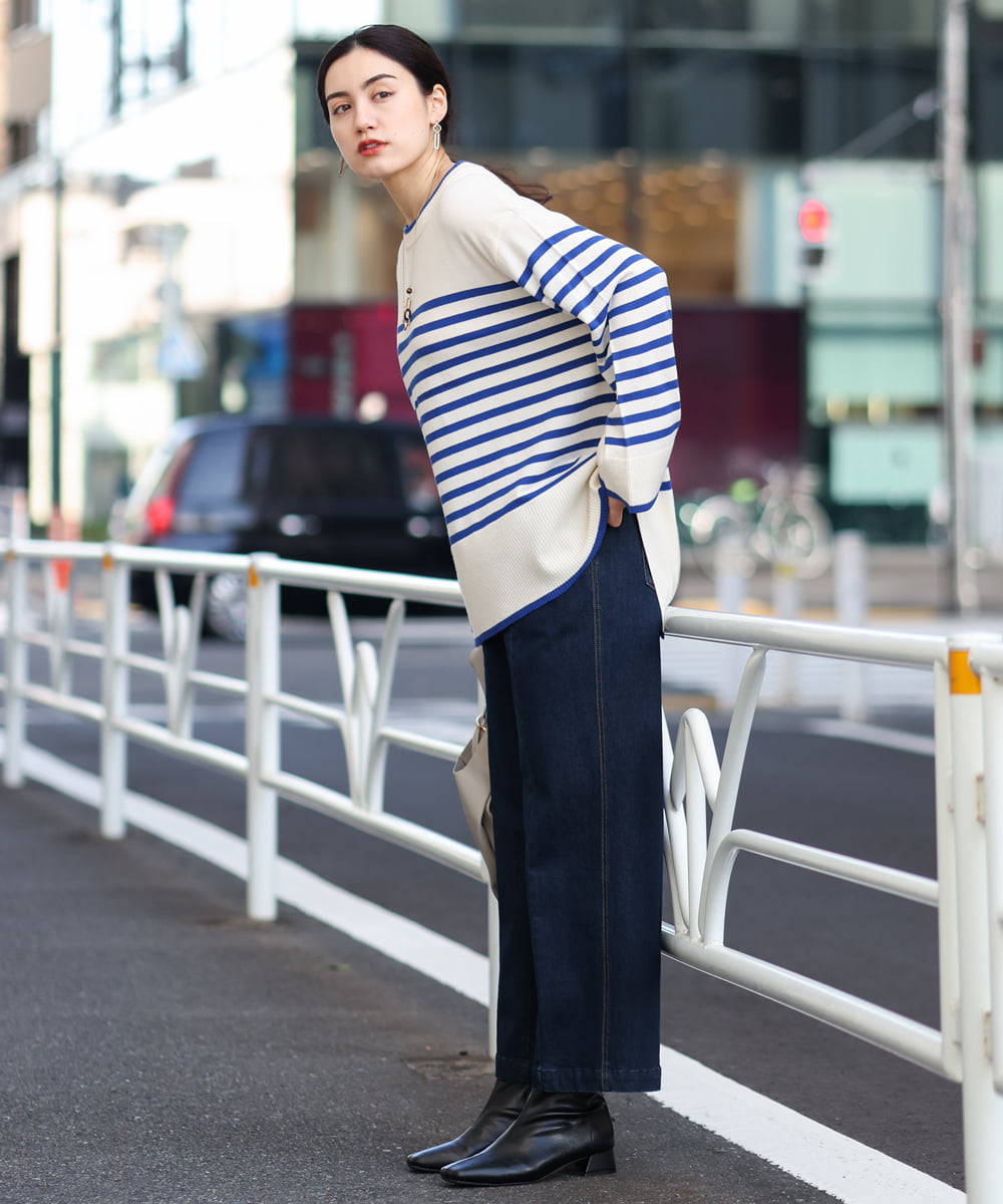 OLFBS17080 eur3(エウルキューブ) 【大きいサイズ】バスクボーダーニット ブルー(55)(WEB限定カラー)