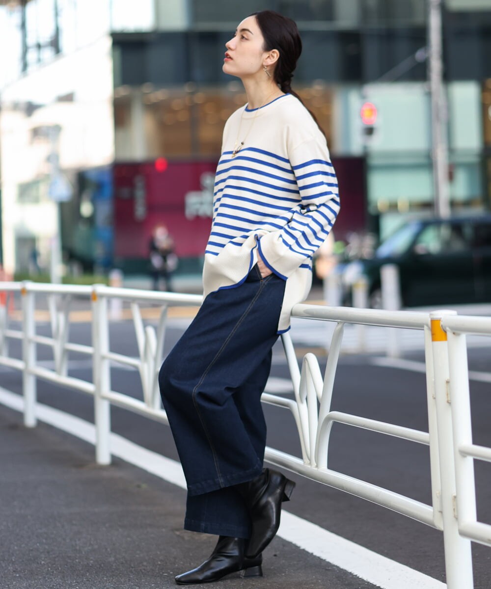 OLFBS17080 eur3(エウルキューブ) 【大きいサイズ】バスクボーダーニット ブルー(55)(WEB限定カラー)