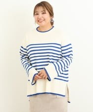 OLFBS17080 eur3(エウルキューブ) 【大きいサイズ】バスクボーダーニット ブルー(55)(WEB限定カラー)