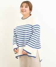 OLFBS17080 eur3(エウルキューブ) 【大きいサイズ】バスクボーダーニット ブルー(55)(WEB限定カラー)