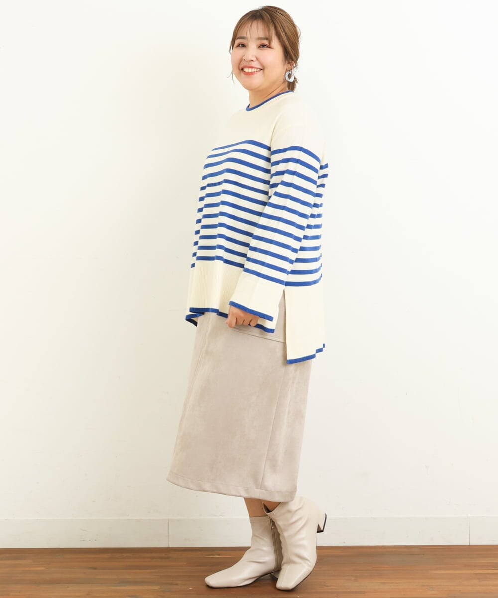 OLFBS17080 eur3(エウルキューブ) 【大きいサイズ】バスクボーダーニット ブルー(55)(WEB限定カラー)