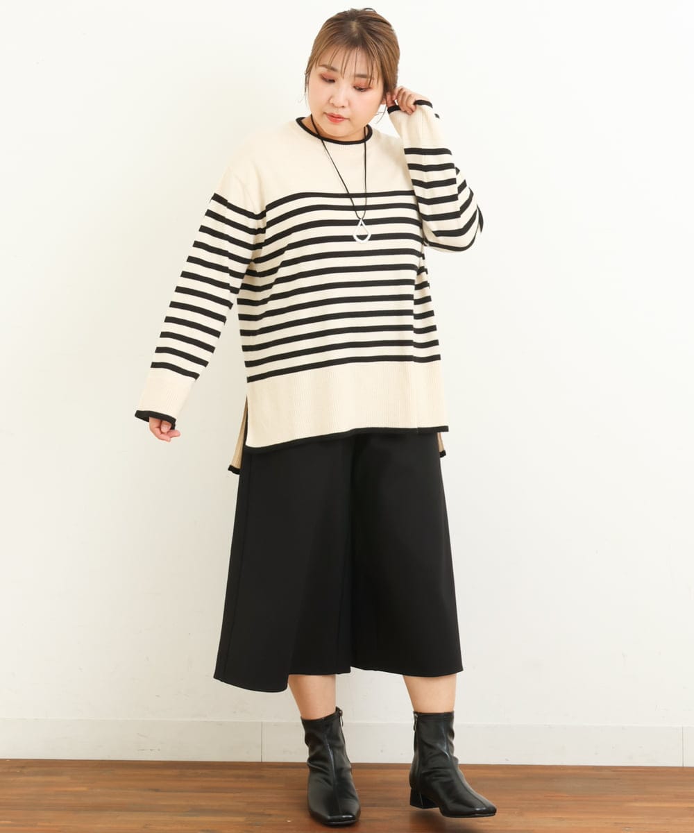 OLFBS17080 eur3(エウルキューブ) 【大きいサイズ】バスクボーダーニット アイボリー(80)