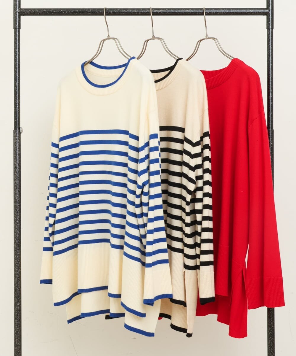OLFBS17080 eur3(エウルキューブ) 【大きいサイズ】バスクボーダーニット アイボリー(80)