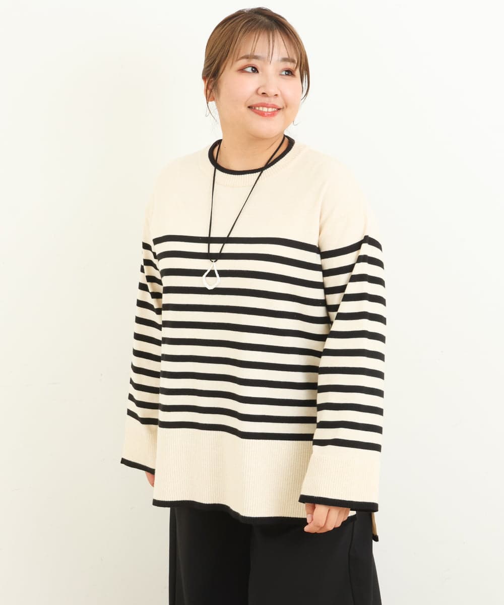 OLFBS17080 eur3(エウルキューブ) 【大きいサイズ】バスクボーダーニット アイボリー(80)