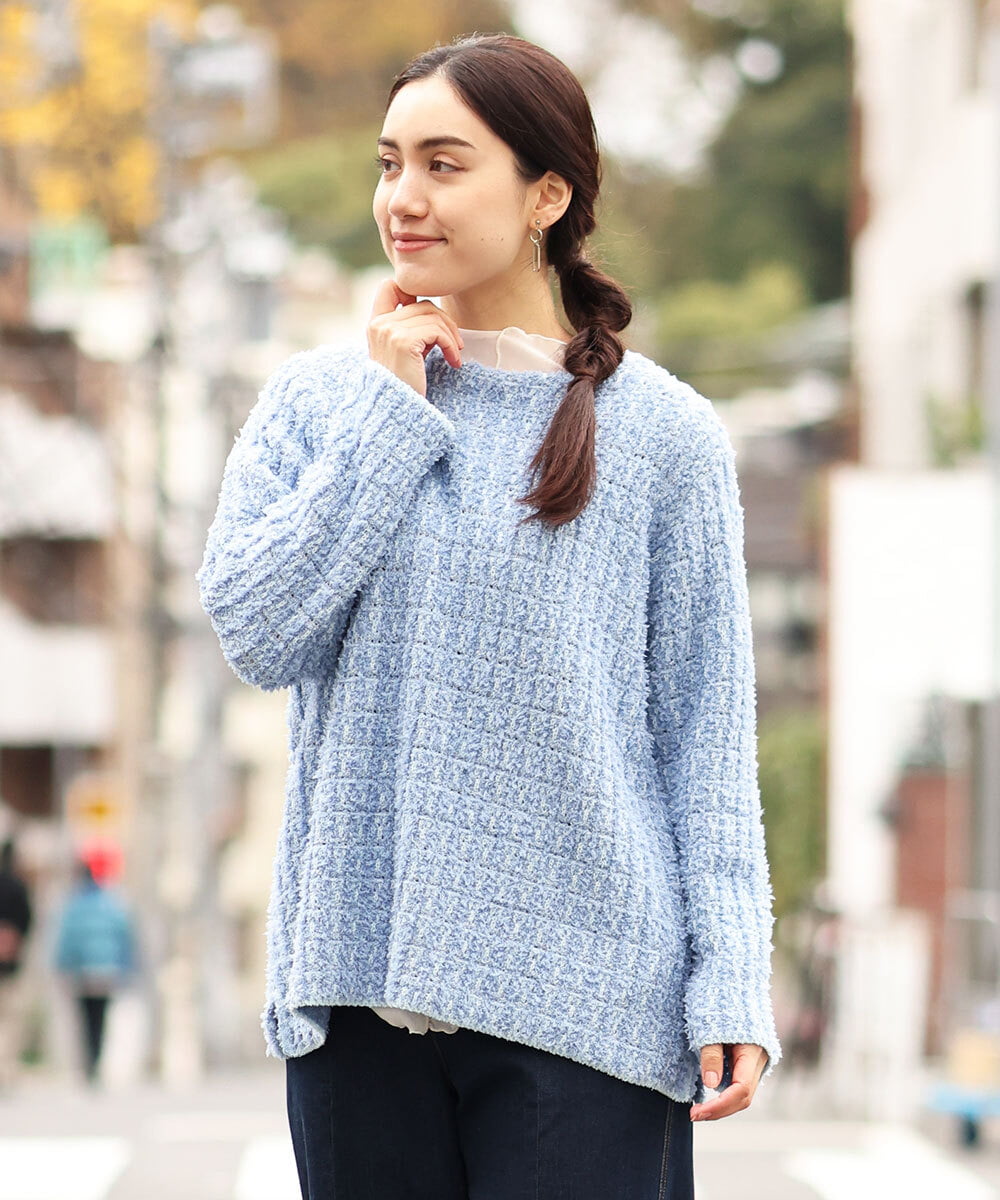 OLFBS19080 eur3(エウルキューブ) 【大きいサイズ】ツイードニット ブルー(55)