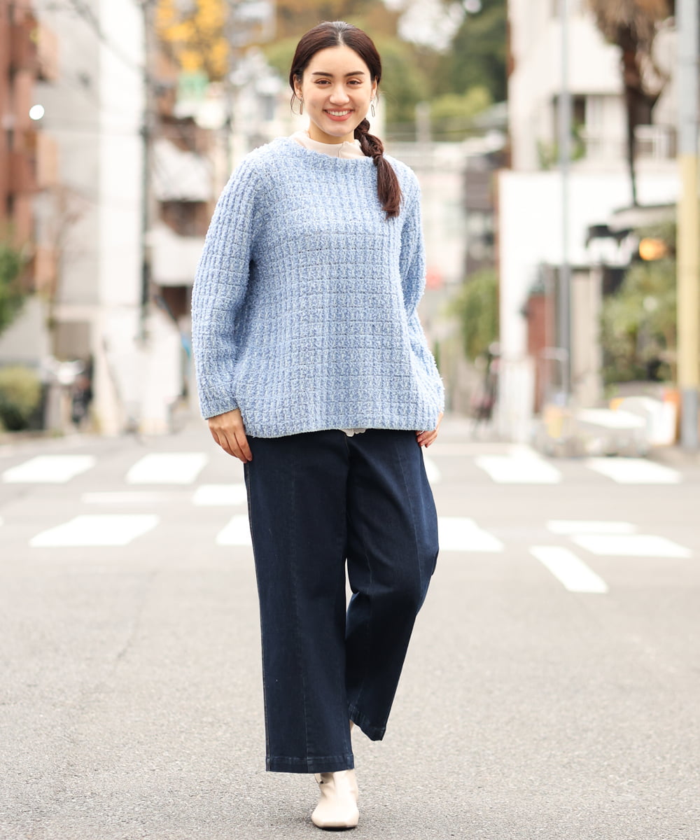 OLFBS19080 eur3(エウルキューブ) 【大きいサイズ】ツイードニット ブルー(55)