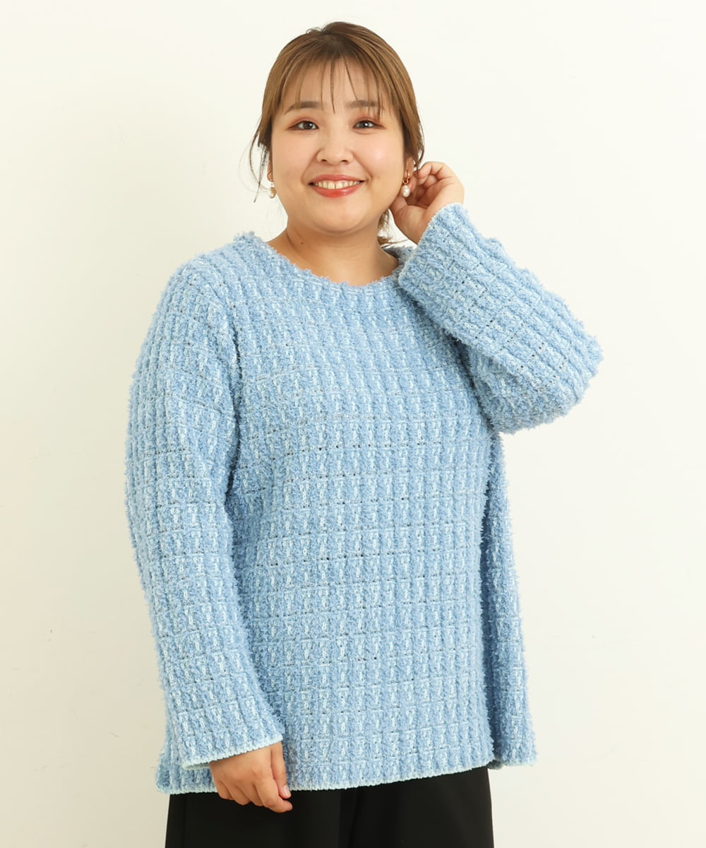 OLFBS19080 eur3(エウルキューブ) 【大きいサイズ】ツイードニット ブルー(55)