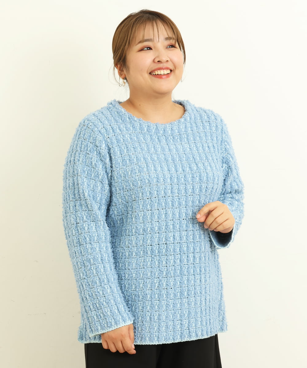 OLFBS19080 eur3(エウルキューブ) 【大きいサイズ】ツイードニット ブルー(55)