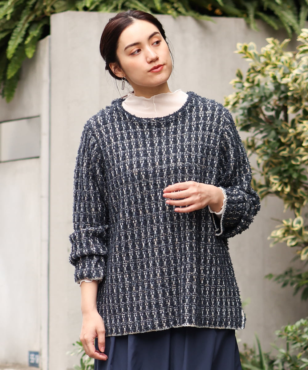 OLFBS19080 eur3(エウルキューブ) 【大きいサイズ】ツイードニット ネイビー(57)