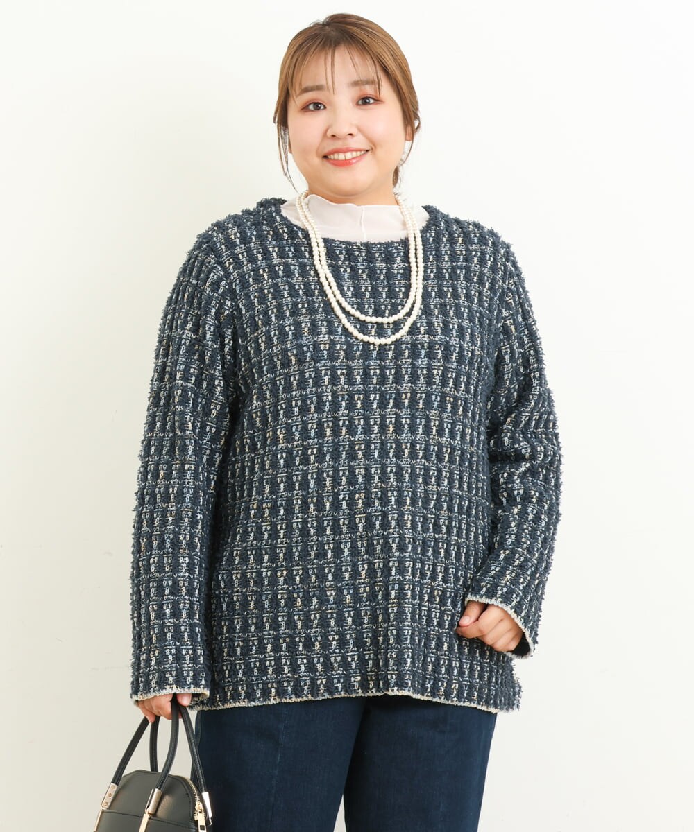 OLFBS19080 eur3(エウルキューブ) 【大きいサイズ】ツイードニット ネイビー(57)