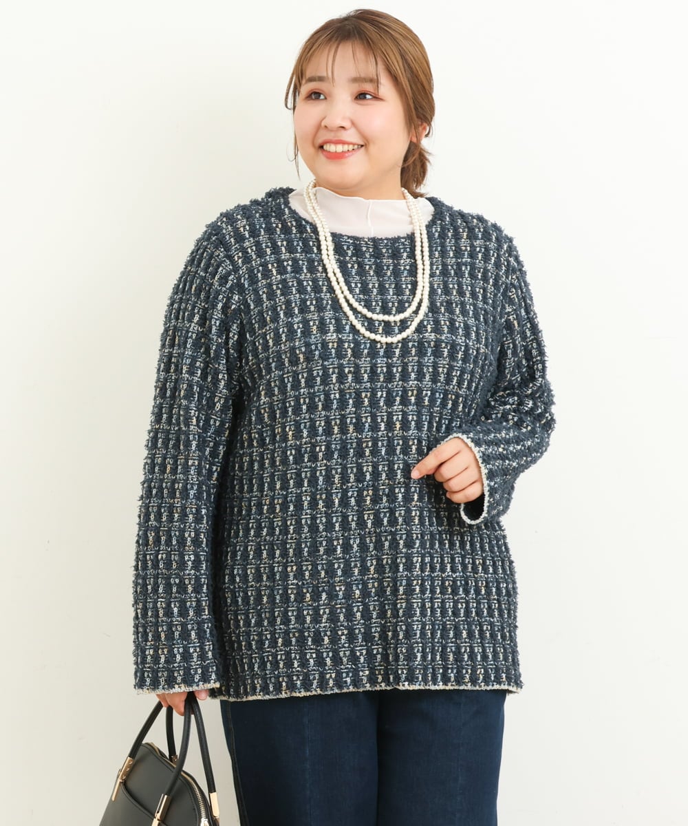 OLFBS19080 eur3(エウルキューブ) 【大きいサイズ】ツイードニット ネイビー(57)
