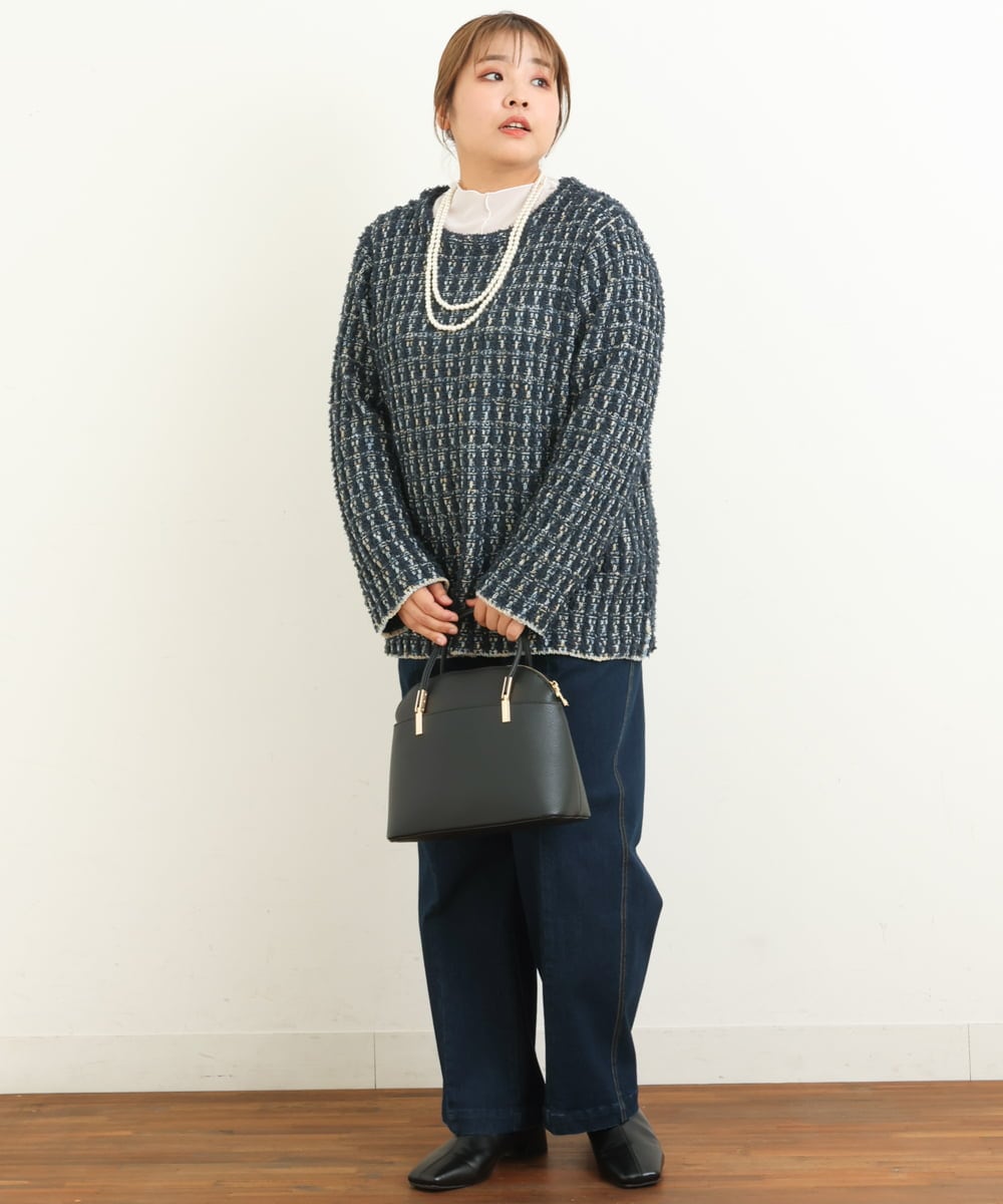 OLFBS19080 eur3(エウルキューブ) 【大きいサイズ】ツイードニット ネイビー(57)