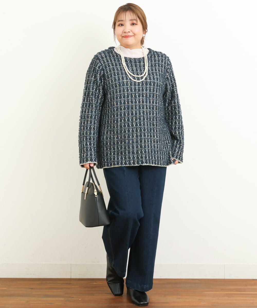 OLFBS19080 eur3(エウルキューブ) 【大きいサイズ】ツイードニット ネイビー(57)
