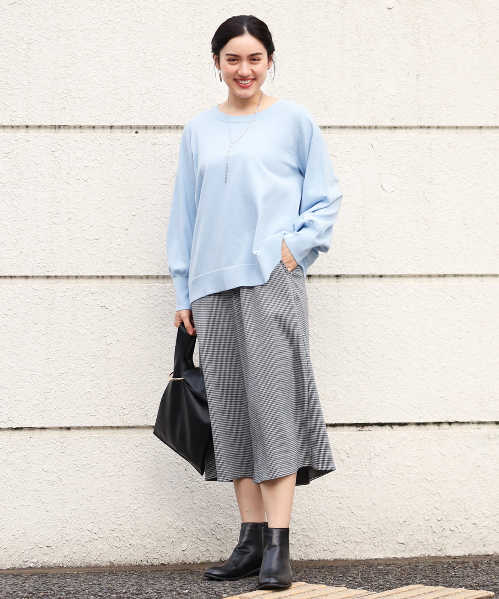 OLFBS20060 eur3(エウルキューブ) 【大きいサイズ/a.v.v×eur3】パフスリーブニット ライトブルー(50)