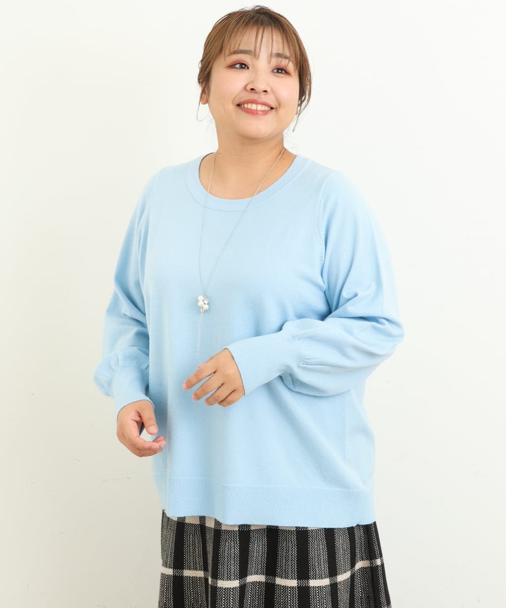 OLFBS20060 eur3(エウルキューブ) 【大きいサイズ/a.v.v×eur3】パフスリーブニット ライトブルー(50)