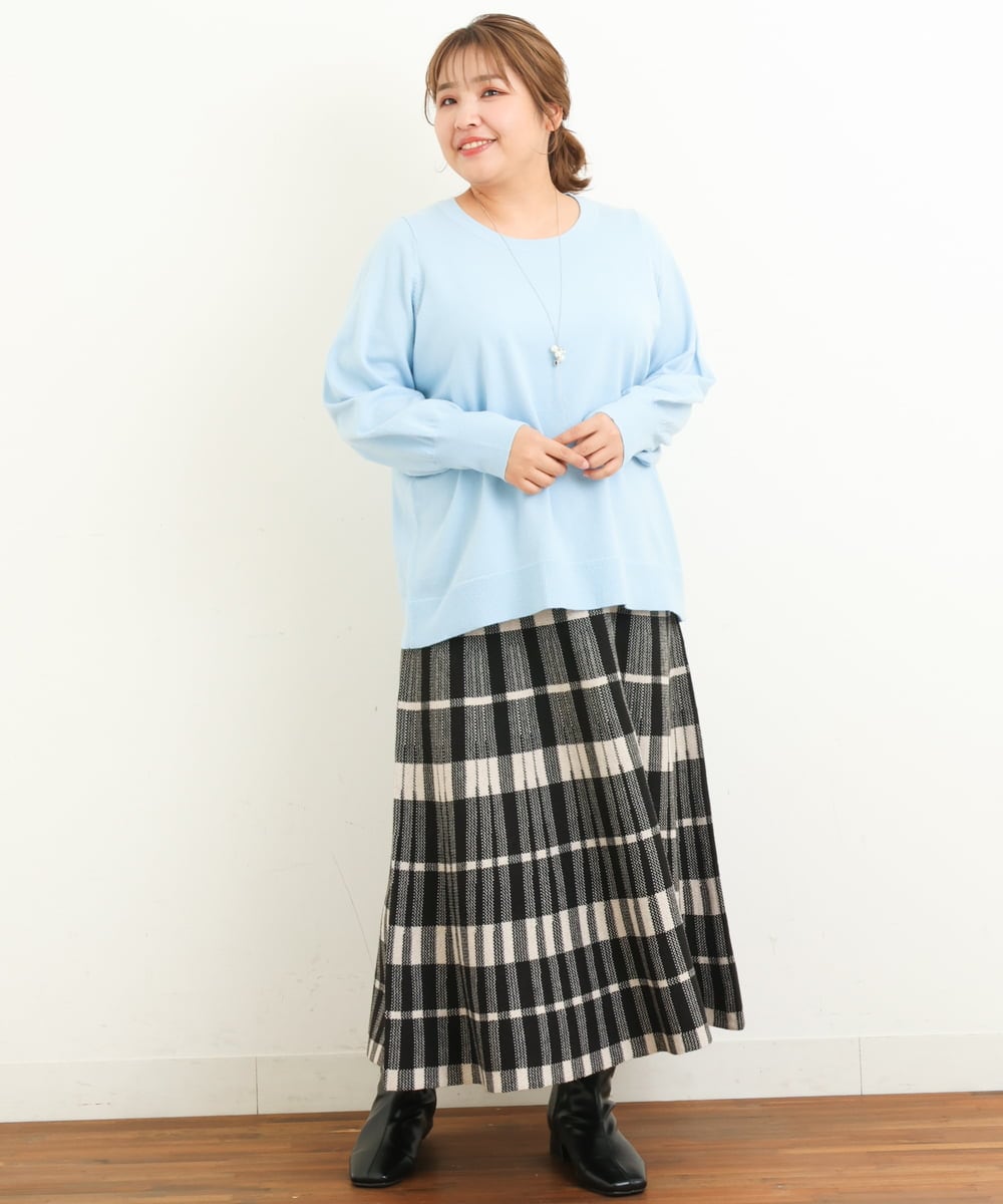 OLFBS20060 eur3(エウルキューブ) 【大きいサイズ/a.v.v×eur3】パフスリーブニット ライトブルー(50)