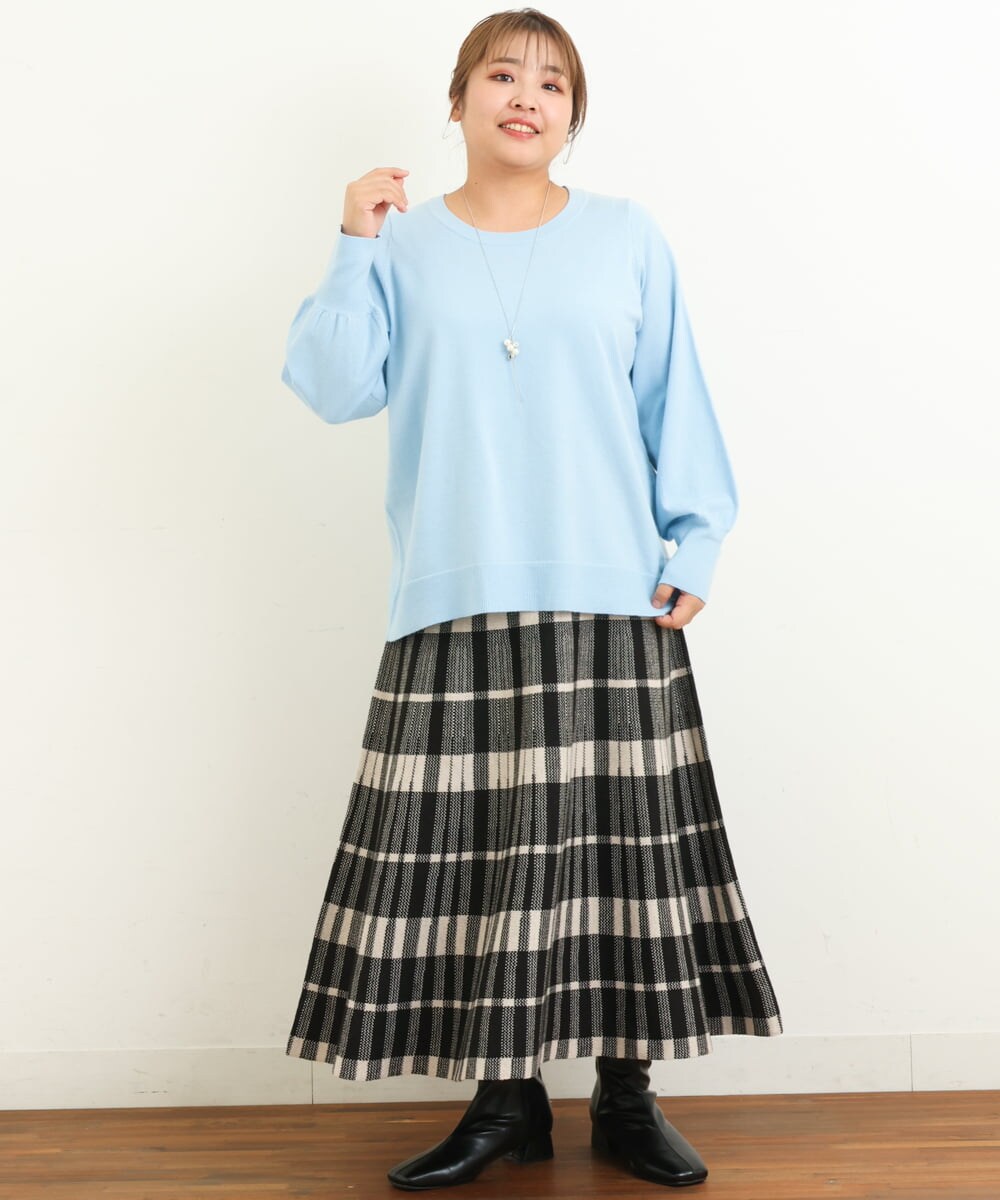 OLFBS20060 eur3(エウルキューブ) 【大きいサイズ/a.v.v×eur3】パフスリーブニット ライトブルー(50)