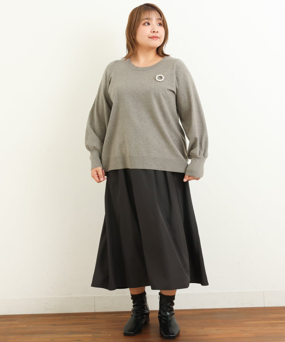 OLFBS20060 eur3(エウルキューブ) 【大きいサイズ/a.v.v×eur3】パフスリーブニット ライトグレー(91)