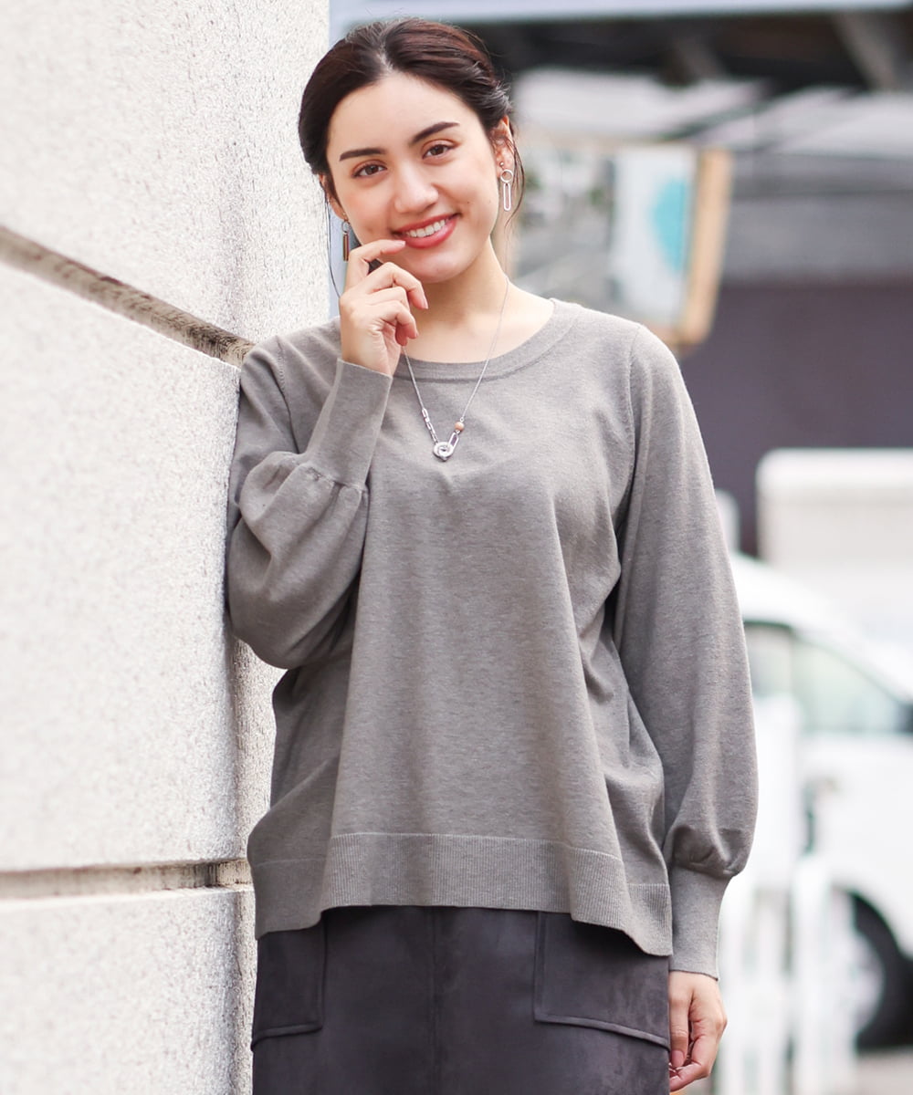 OLFBS20060 eur3(エウルキューブ) 【大きいサイズ/a.v.v×eur3】パフスリーブニット ライトグレー(91)