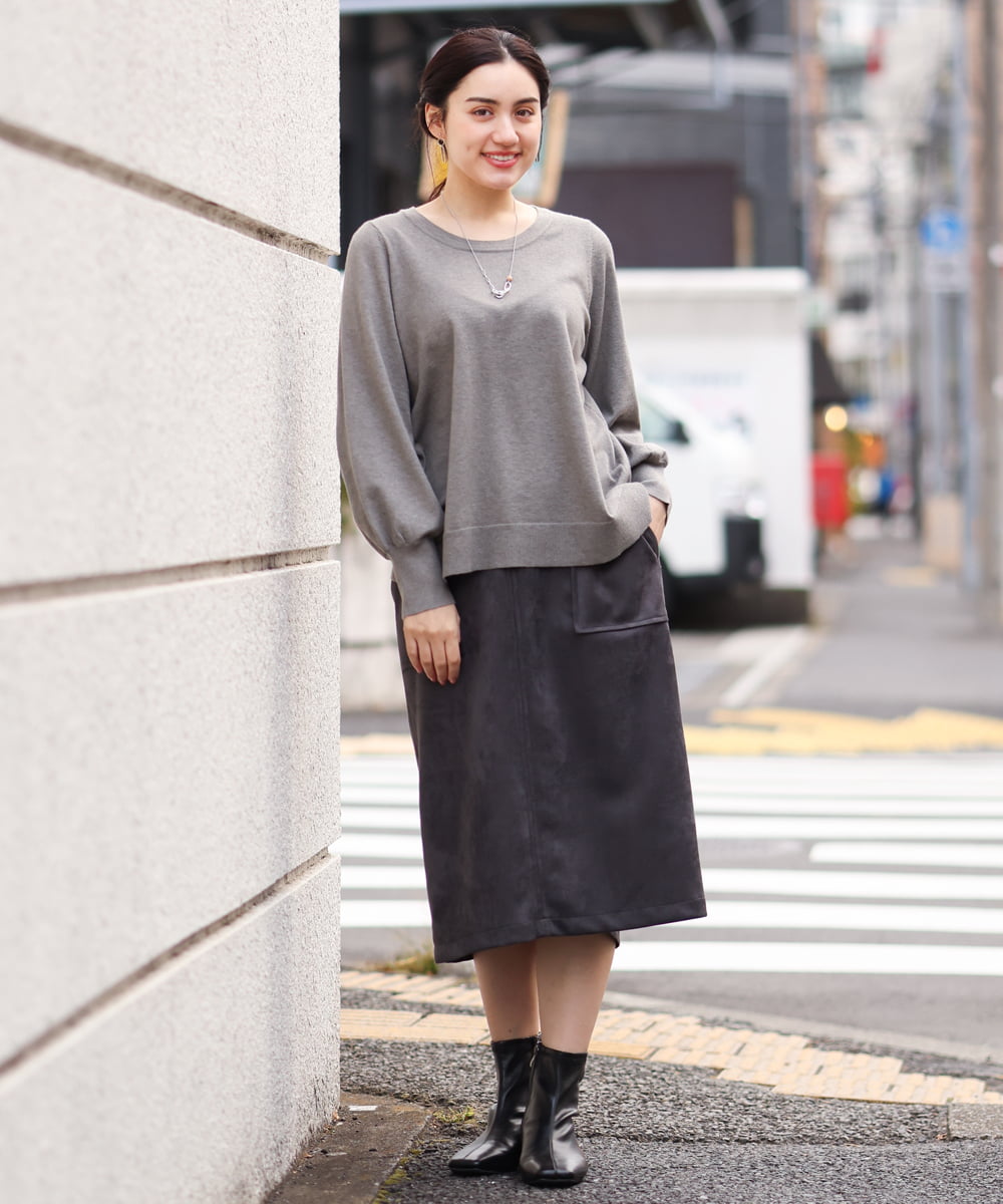 OLFBS20060 eur3(エウルキューブ) 【大きいサイズ/a.v.v×eur3】パフスリーブニット ライトグレー(91)
